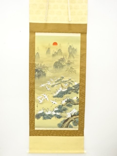 JAPANESE COLLECTIBLE / HANGING SCROLL SILK / CRANES BY GYOKUHO / A PRO
